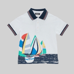 صورة White Polo Shirt With Sailboat Design For Boys - 22SS1NB3550