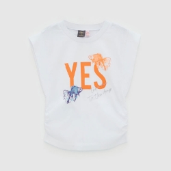 صورة White Sleeveless T-Shirt Yes Design For Girls - 22SS0TJ4523